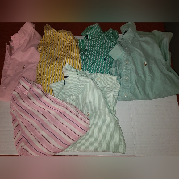 Lot Of 6 Ralph Lauren Polo Long Sleeve Stripe & Solid Button Shirts Mens Large